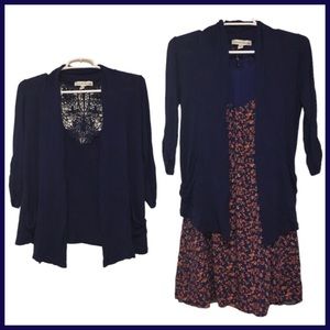 Crochet Back Lightweight Cardigan: 3/4 Sleeve Indigo Purple French Laundry Small